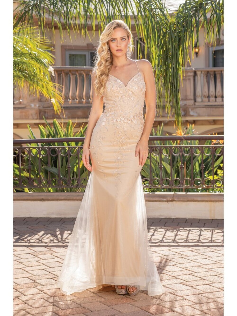 NEW CHAMPAGNE Evening Gown Floor Length Formal Elegant Stunning 4308